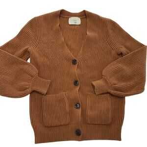 Just Sweater Womens Extra Small Orange Button Front Rib Knit Cardigan Pockets XS